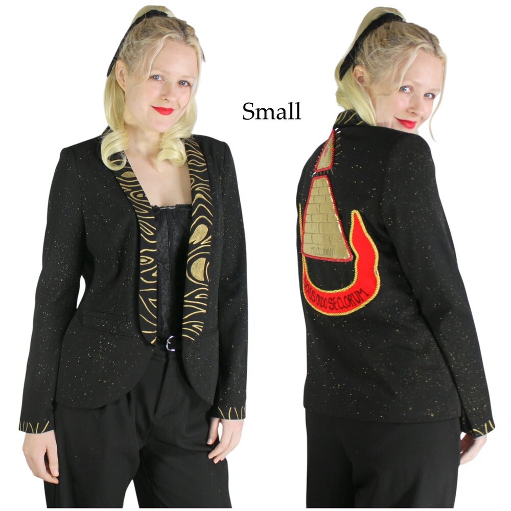 Desperately Seeking 80s Pyramid Style Size Small Black Glitter Susan Jacket